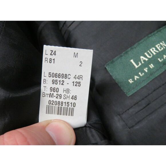 Mens Lauren  Ralph Lauren Black Gray 3 Button Suit‎ Jacket Size 44R Striped Wool - Picture 7 of 9